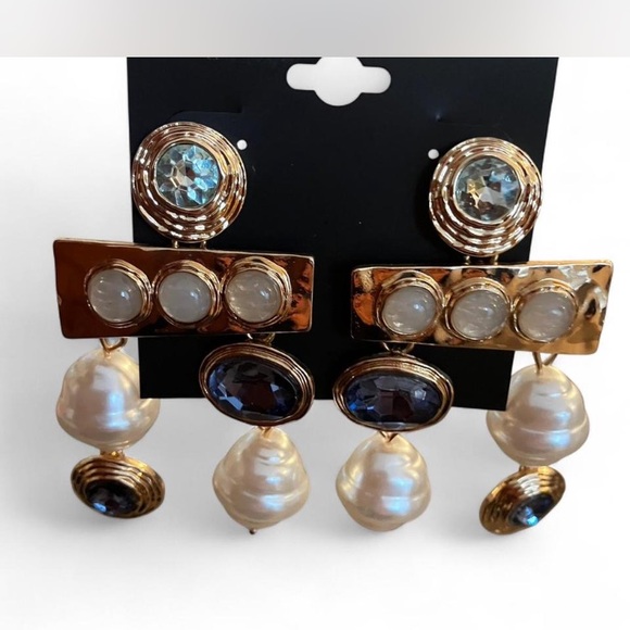 INC International Concepts Gold and Blue Drop Earrings - Picture 2 of 4